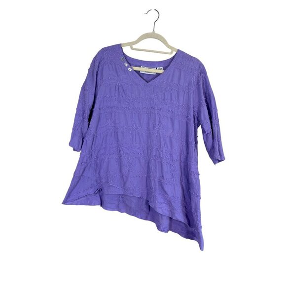 Cottonseed Top Women M Purple Floral Embroidery Retro 80s Neutral Hippie Classic - Picture 1 of 11